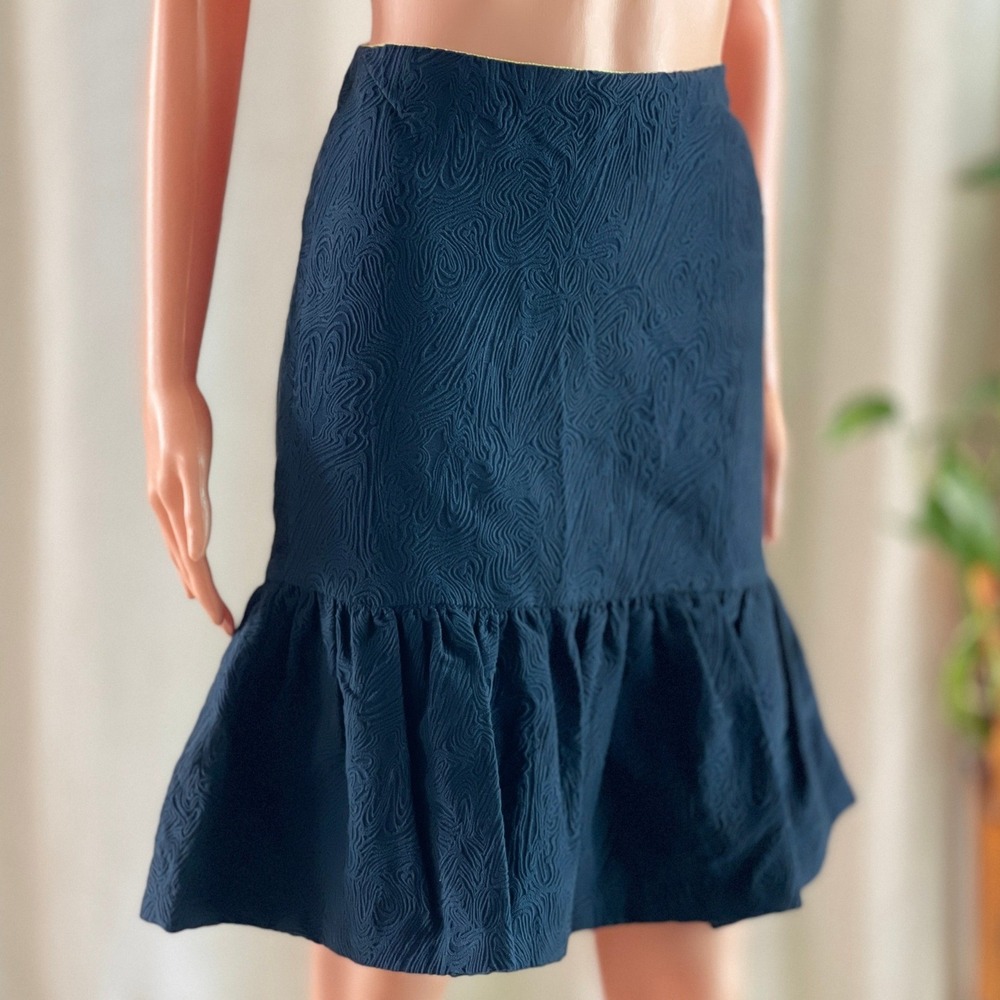 Maje Liberte Navy Blue Ruffle Flounce Mini Skirt Preppy Parisian Size 38 US 6